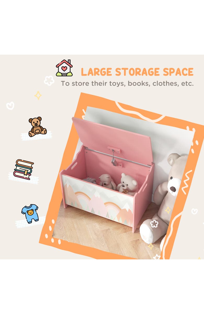 Qaba Kids Toy Box with Lid, Safety Hinge, Cute Animal Design, Storage, Alternate, color, Pink