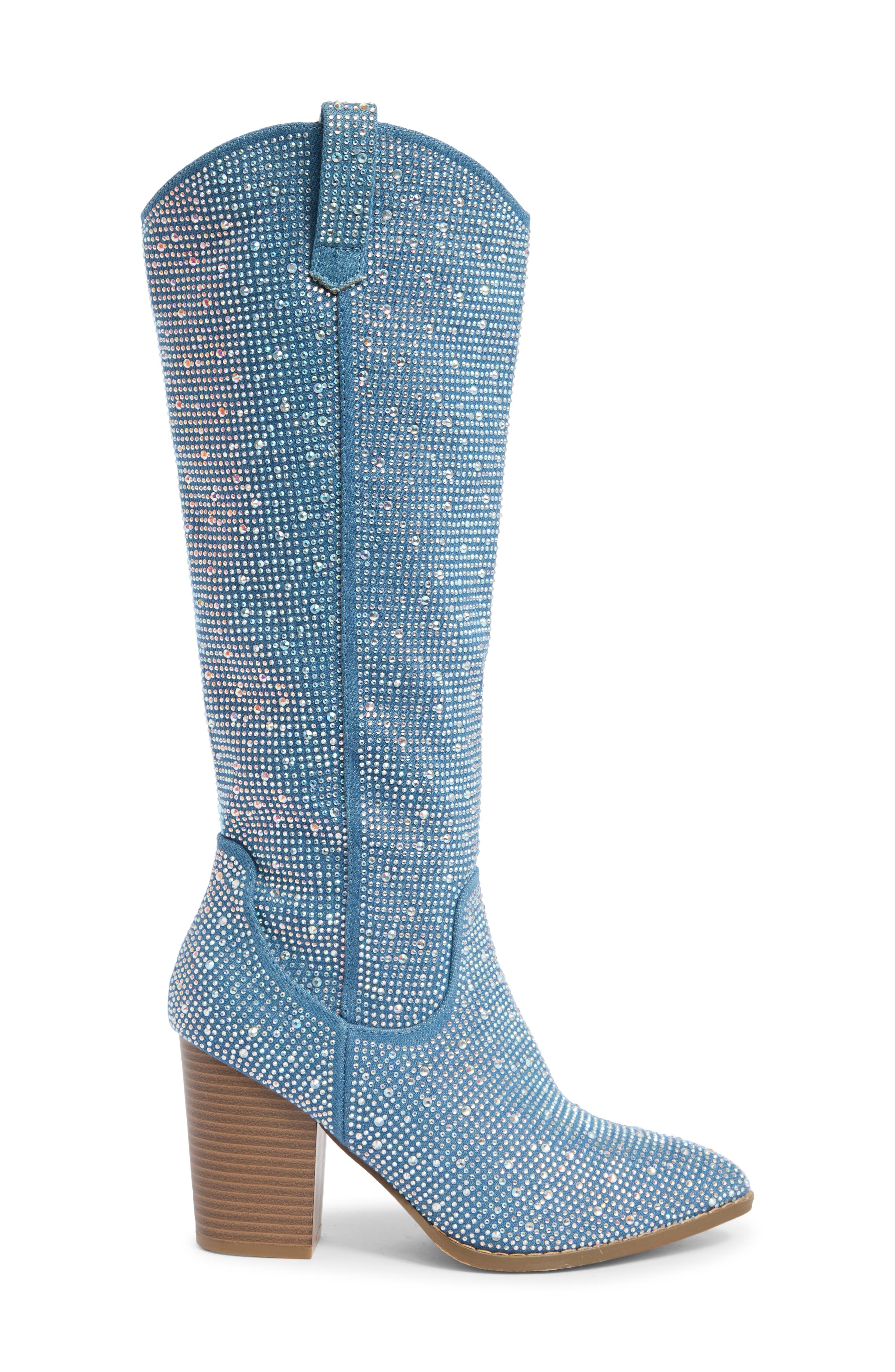 Imogen Embellished Western Boot, Alternate, color, BLUE DENIM GLITTER
