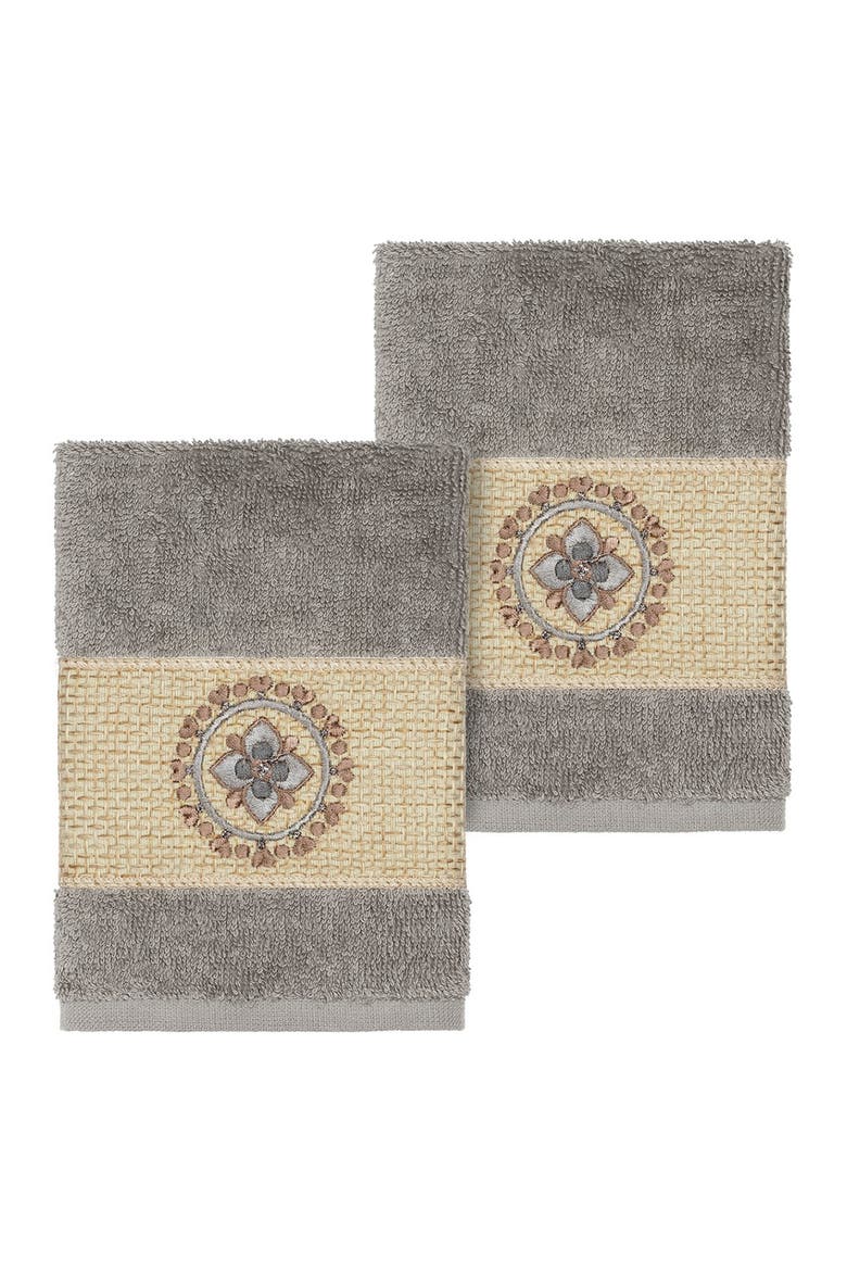 Turkish Cotton Geometric Design Wash Cloth - Dark Grey - Set of 2, Main, color, DARK GREY