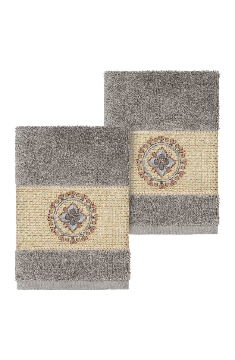 Linum Home Textiles Turkish Cotton Geometric Design Wash Cloth - Dark Grey - Set of 2, Main, color, Dark Grey