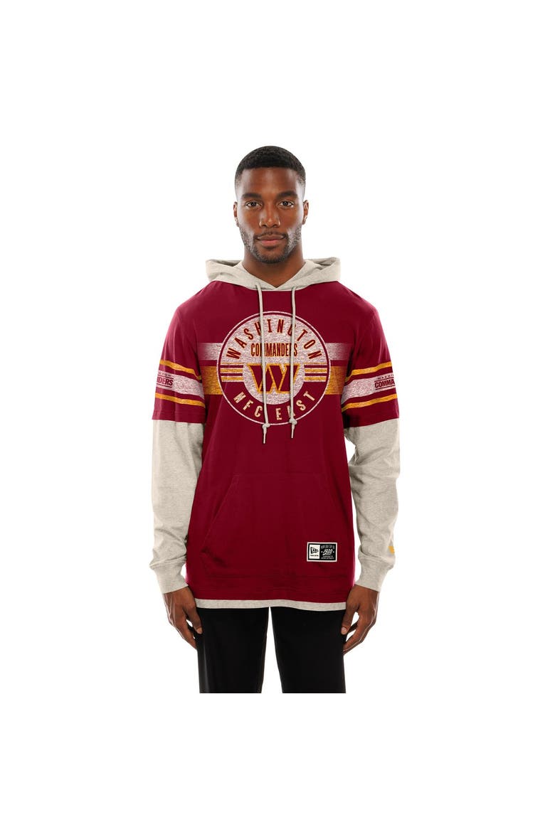 Men's New Era  Burgundy Washington Commanders Twofer Layered Long Sleeve Hoodie T-Shirt, Main, color, Burgundy