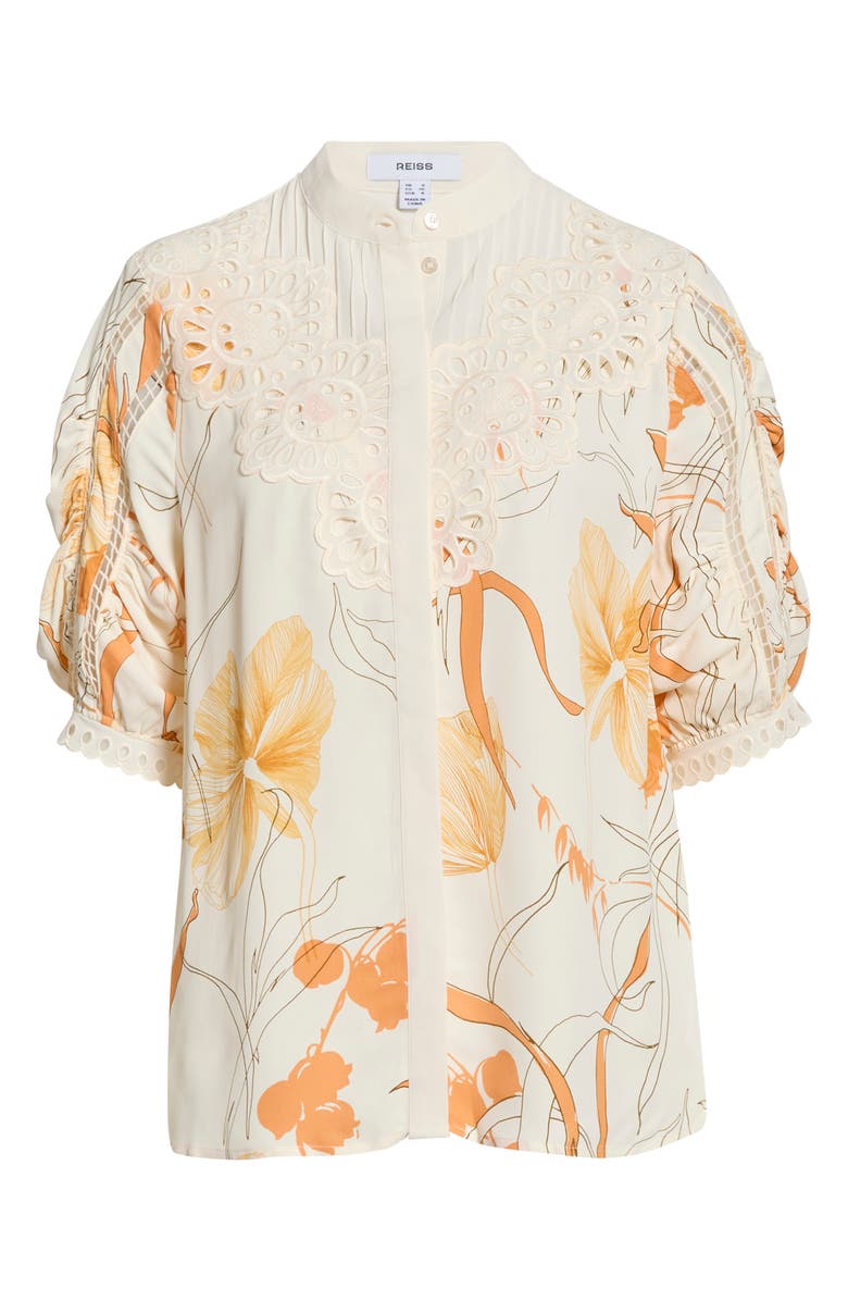Reiss Louisa Cutwork Overlay Floral Button-Up Shirt, Main, color, Ivory/ Pink