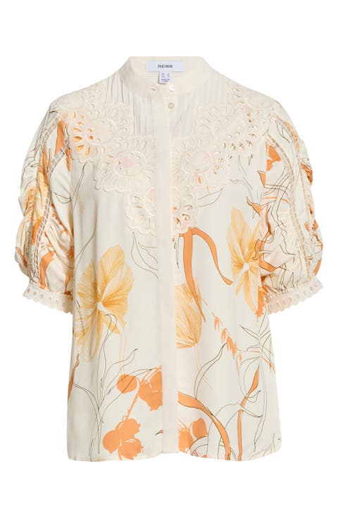 Louisa Cutwork Overlay Floral Button-Up Shirt