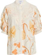 Reiss Louisa Cutwork Overlay Floral Button-Up Shirt