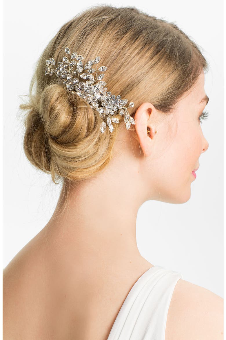 'English Violet' Crystal Hair Comb, Main, color, SILVER