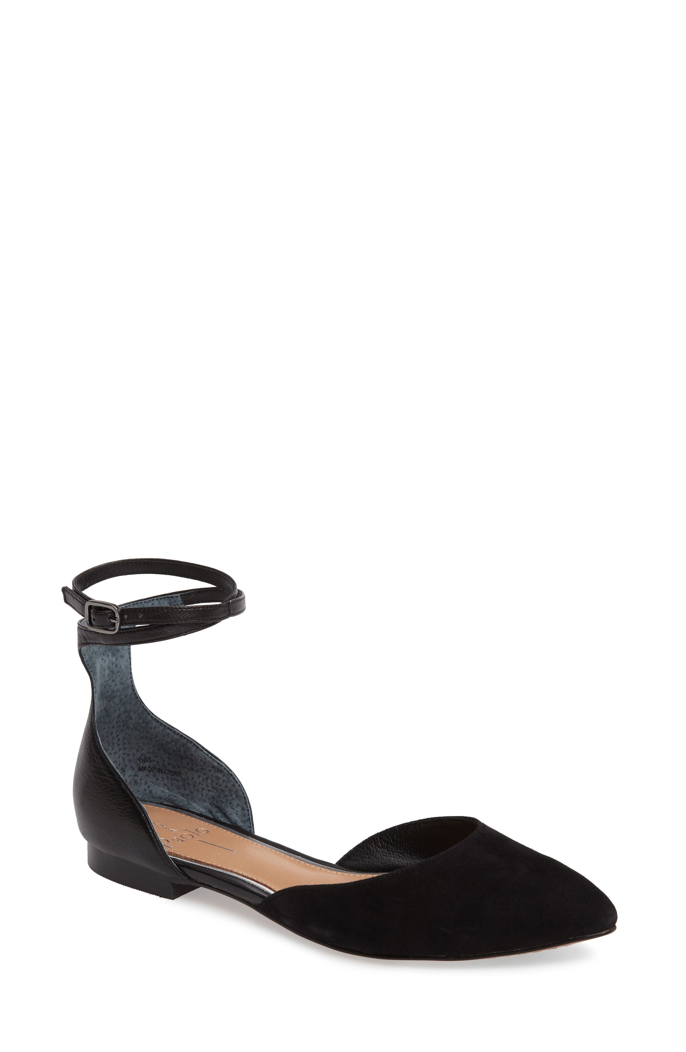 Dario Ankle Strap Flat, Main, color, BLACK SUEDE