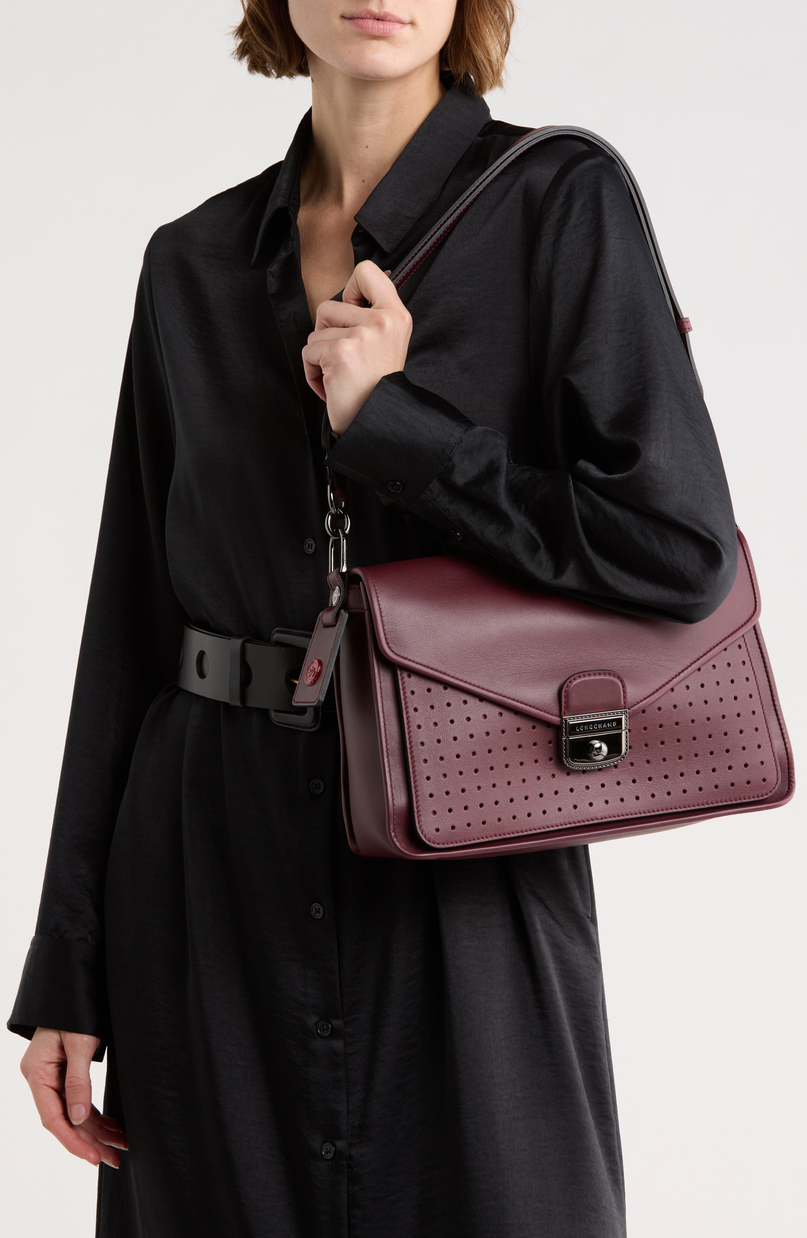 Longchamp Mademoiselle Perforated Shoulder Bag, Alternate, color, Brandy