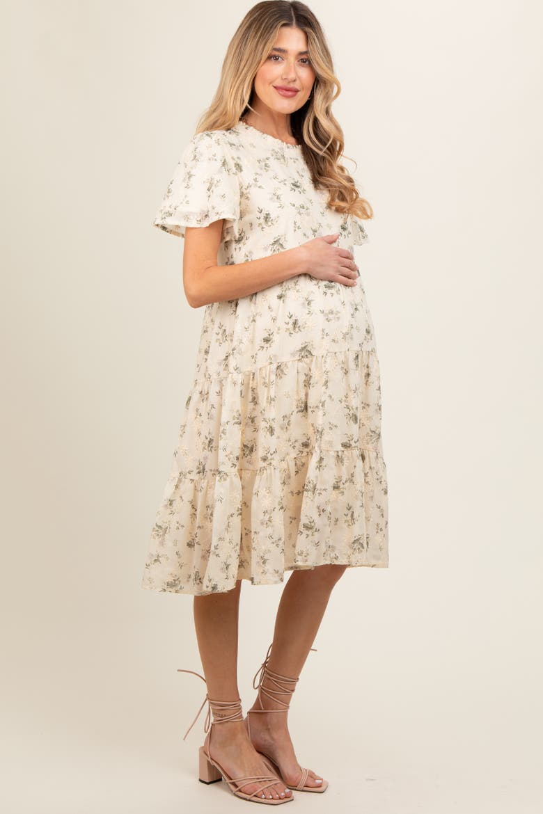 Floral Print Eyelet Lace Dress, Alternate, color, Cream
