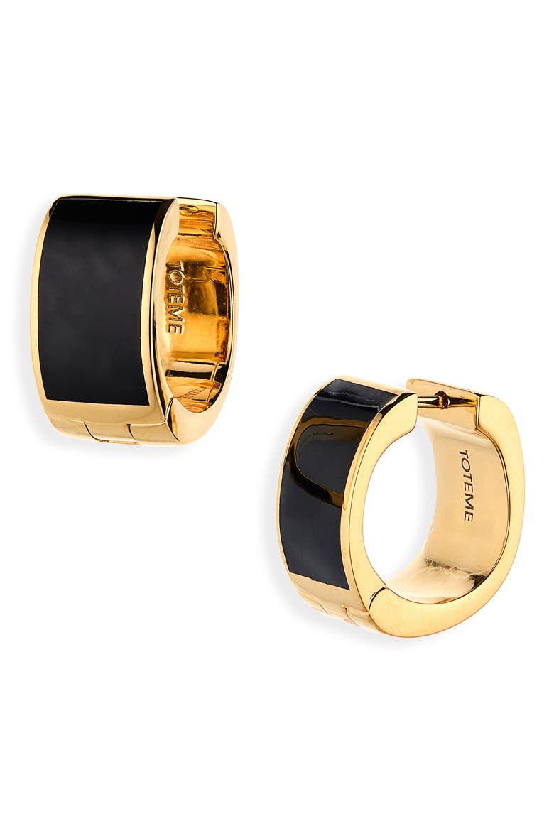 Signature Huggie Hoop Earrings, Main, color, BLACK/ GOLD