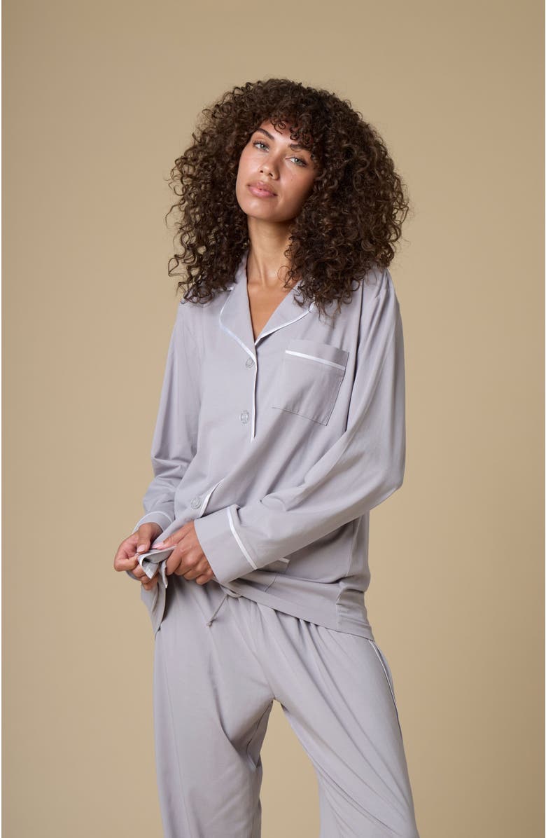 KIP Luxe Stretch Cotton Pajama Set, Alternate, color, Haze