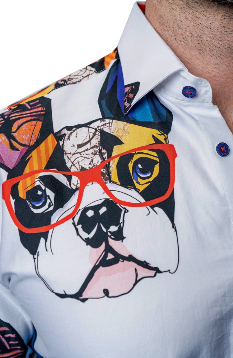 Maceoo Fibonacci Frenchie Frame White Contemporary Fit Button-Up Shirt, Alternate, color,