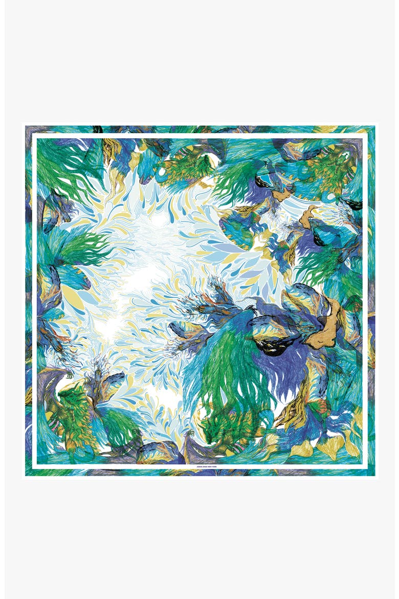 Silk Scarf of Summer Forest Imagination, Main, color, Green