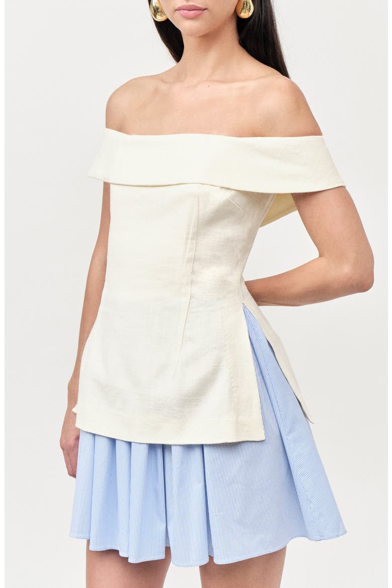 Grace Off the Shoulder Mixed Media Minidress, Alternate, color, IVORY BLUE STRIPE