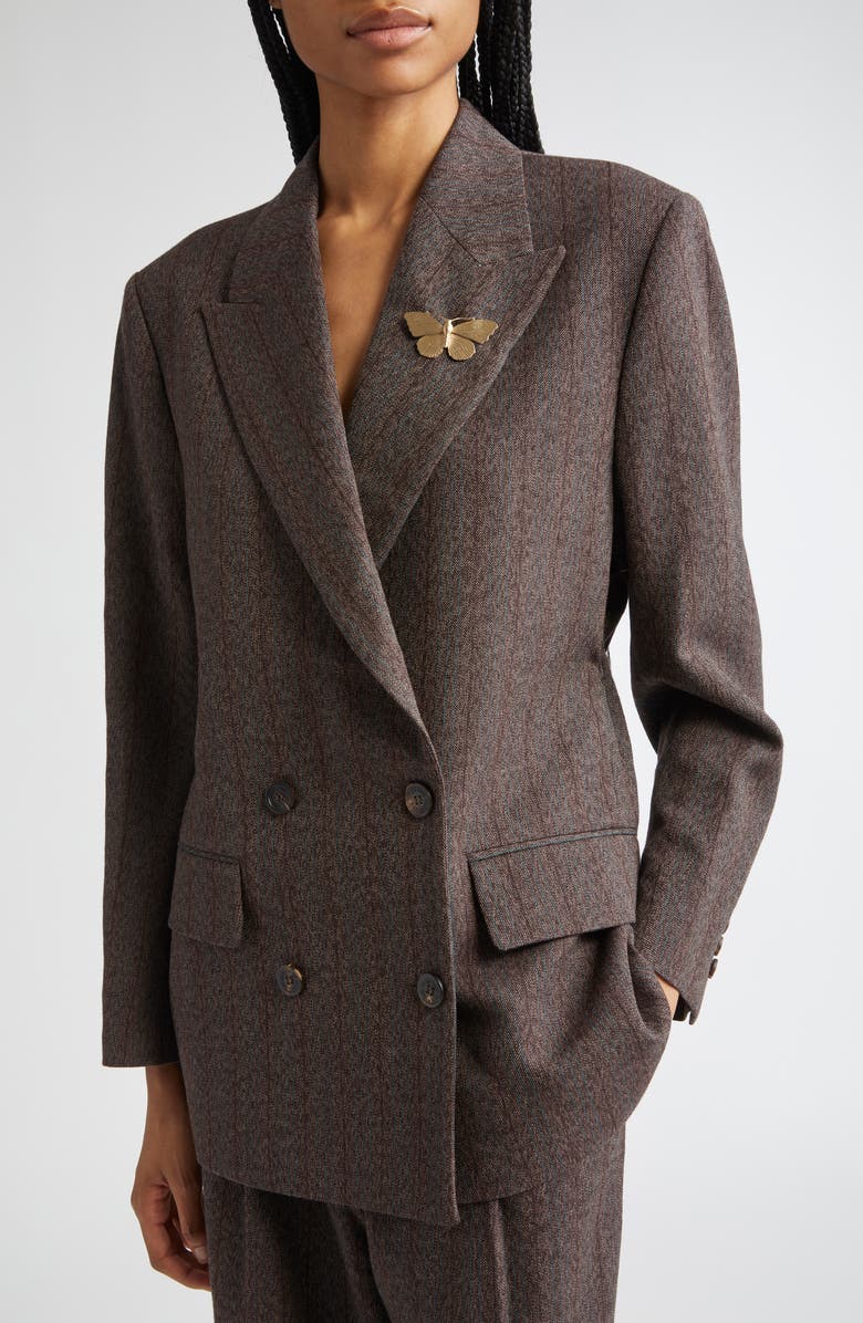 Golden Goose Journey Double Breasted Pinstripe Virgin Wool Blazer, Alternate, color, Cocoa Brown/ Turquoise