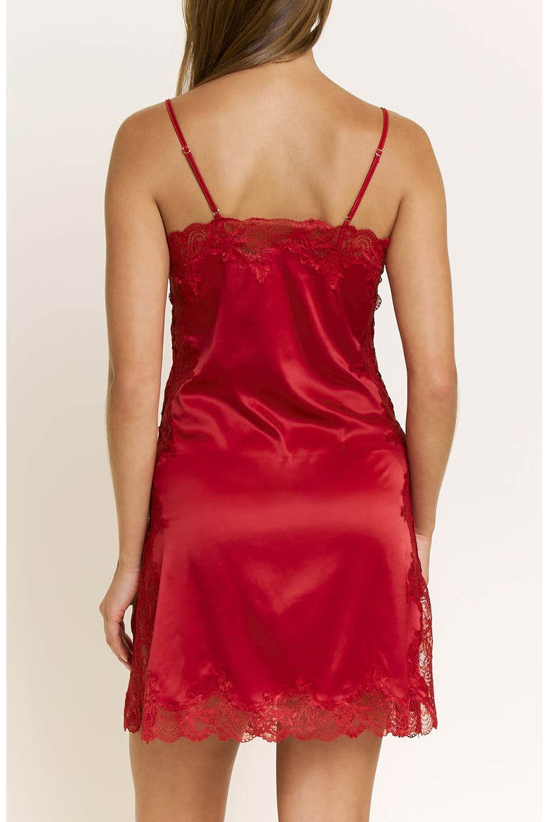 Garden of Eden Lace Trim Satin Chemise, Alternate, color, CHERRY