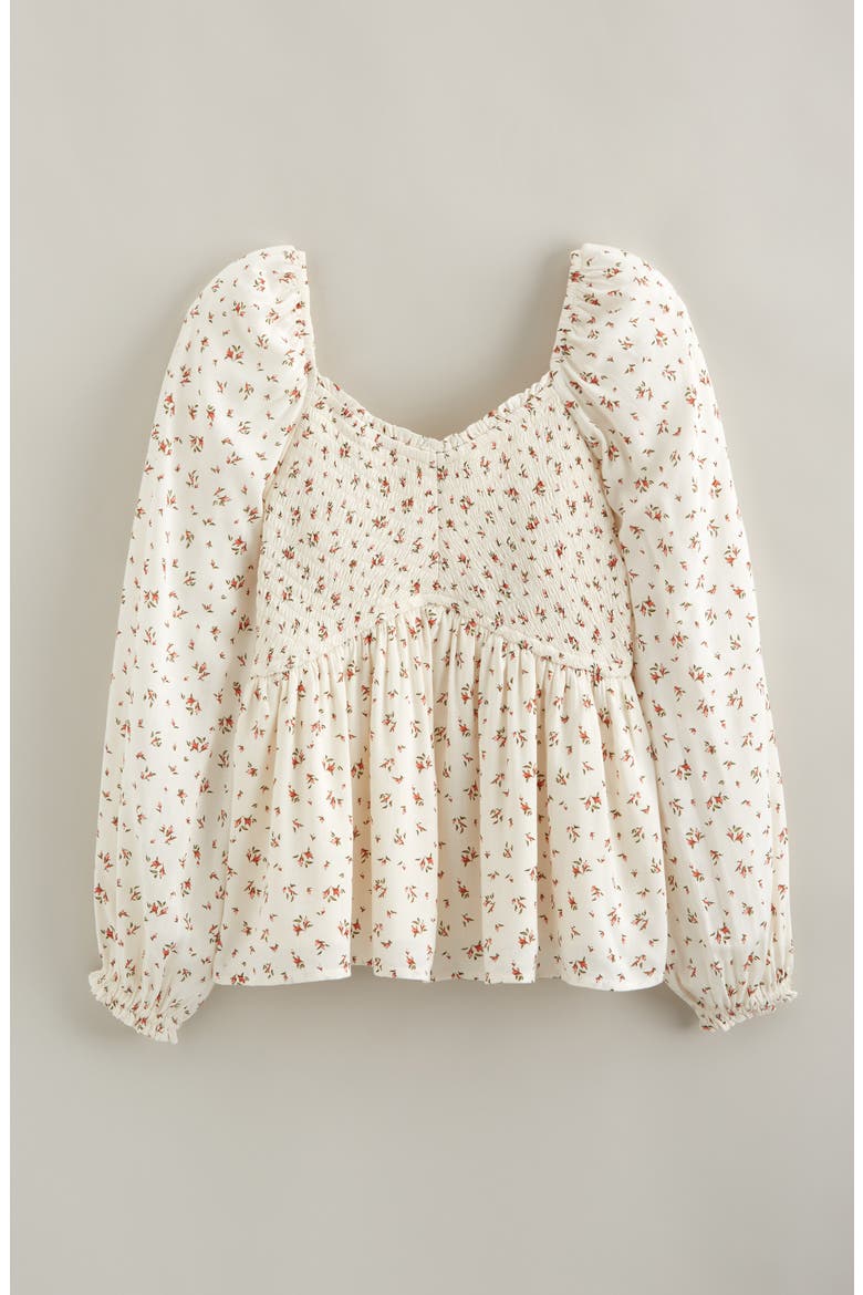 Kids' Floral Smocked Peplum Top, Main, color, IVORY- CORAL MINI BLOOM