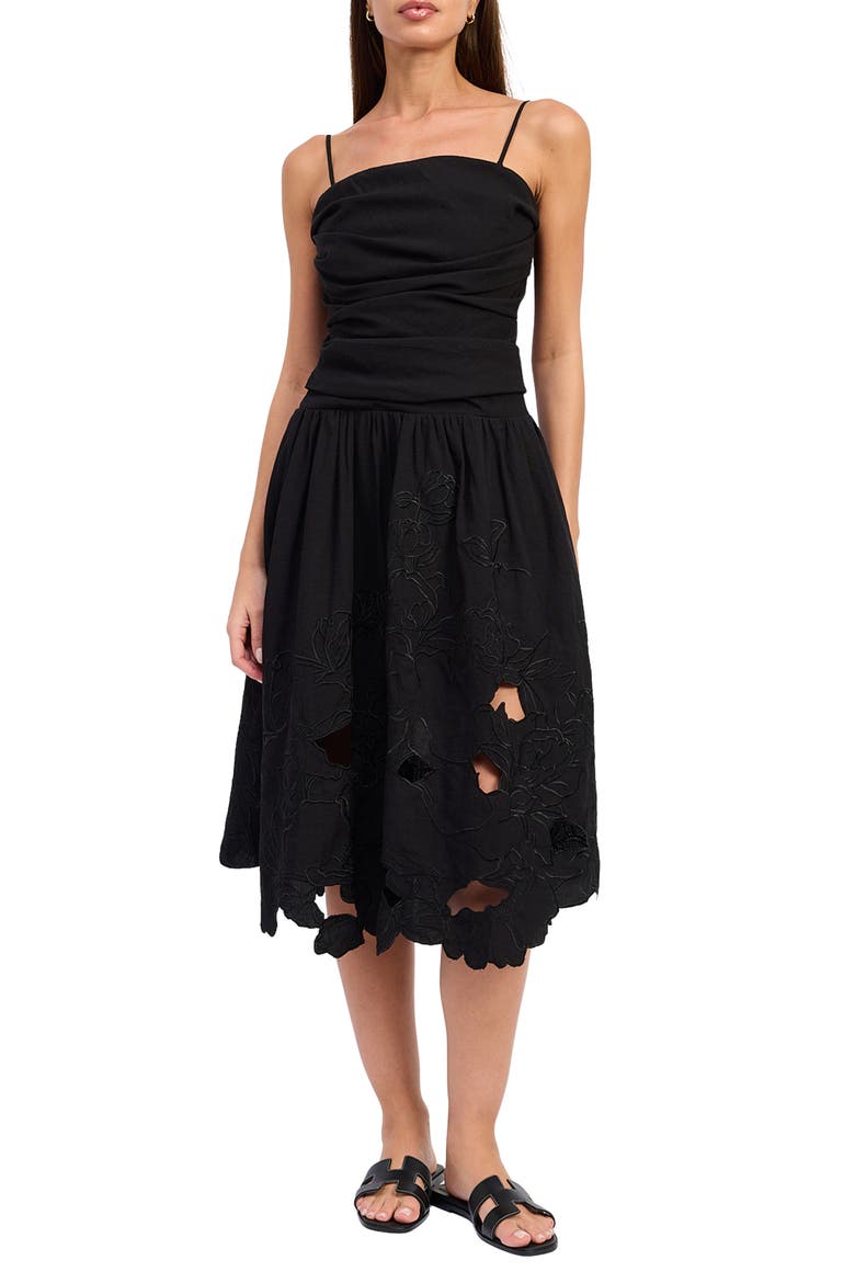 Mabel Embroidered Midi Dress, Main, color, BLACK
