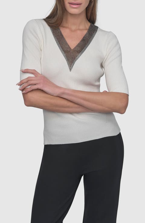 Embellished V-Neck Sweater