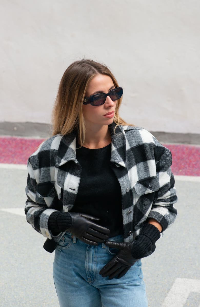 Agnelle Mixed Media Leather Gloves, Alternate, color, 