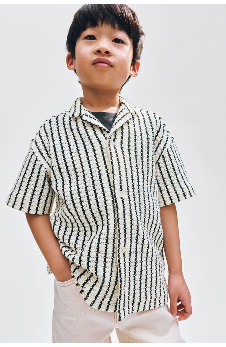 H&M Pointelle-knit Resort Shirt, Alternate, color, Light Beige/Striped