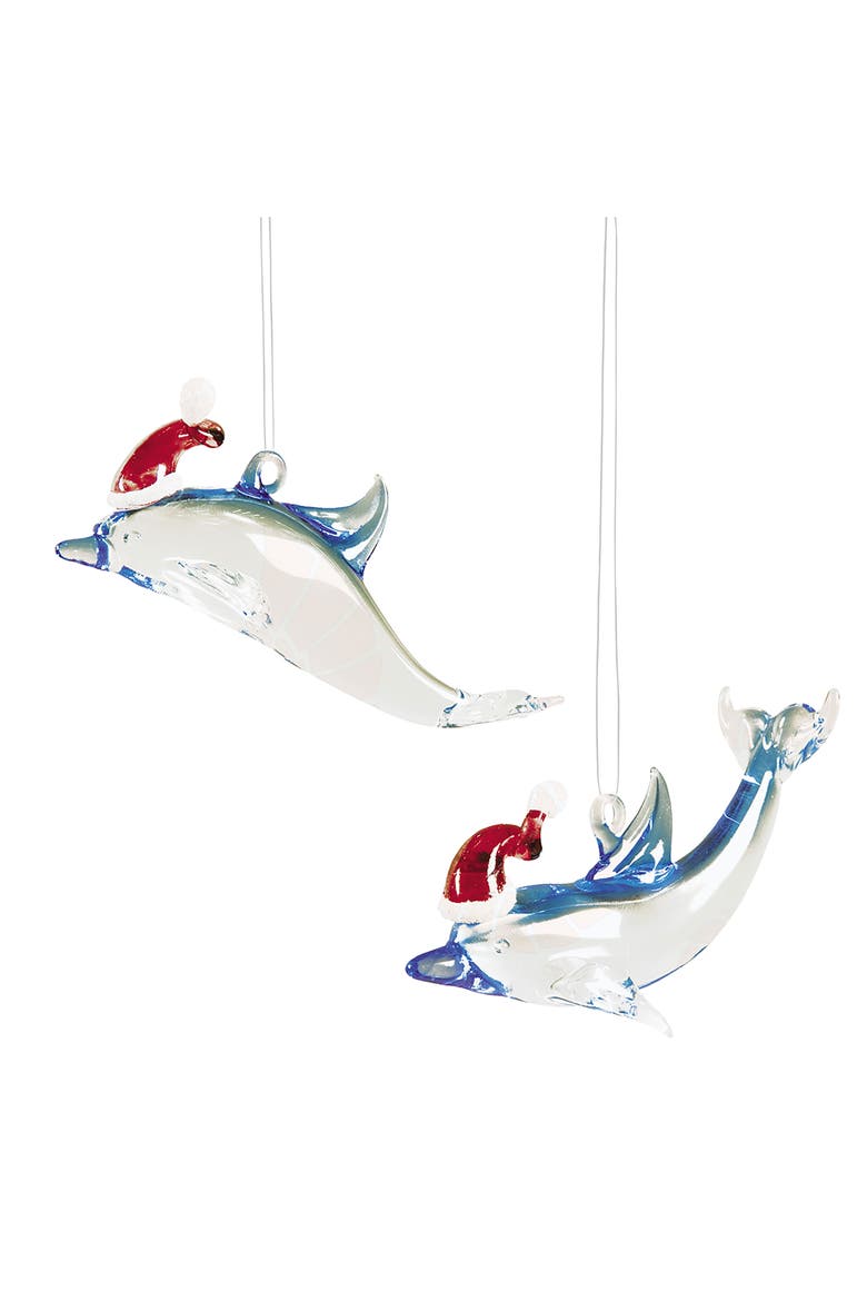 Santa Dolphin Ornament A2, Main, color, Blue