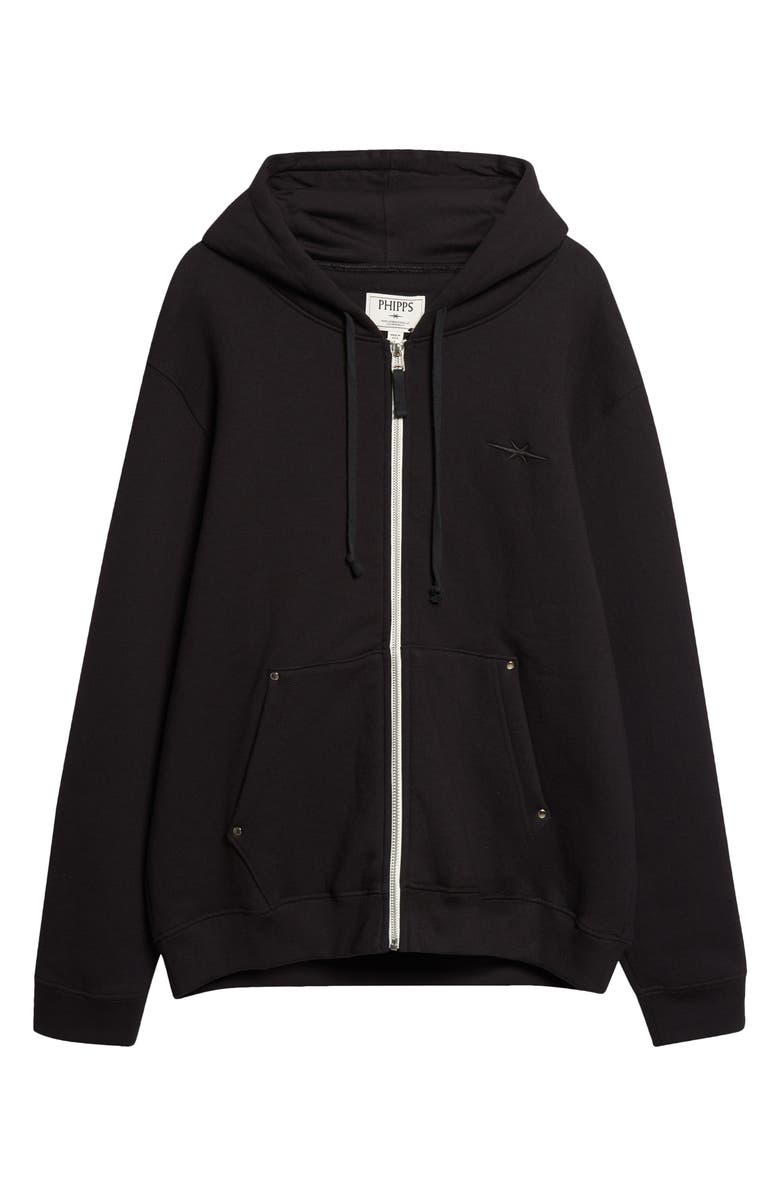 PHIPPS Stud Cotton Blend Fleece Zip Hoodie, Main, color, True Black