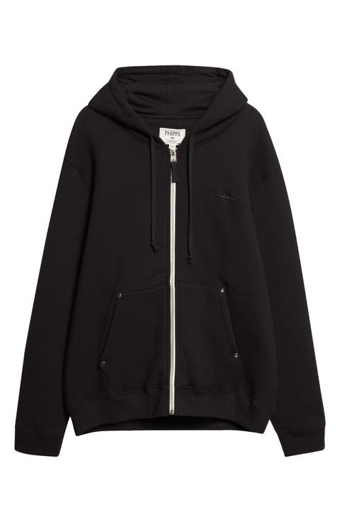 Stud Cotton Blend Fleece Zip Hoodie