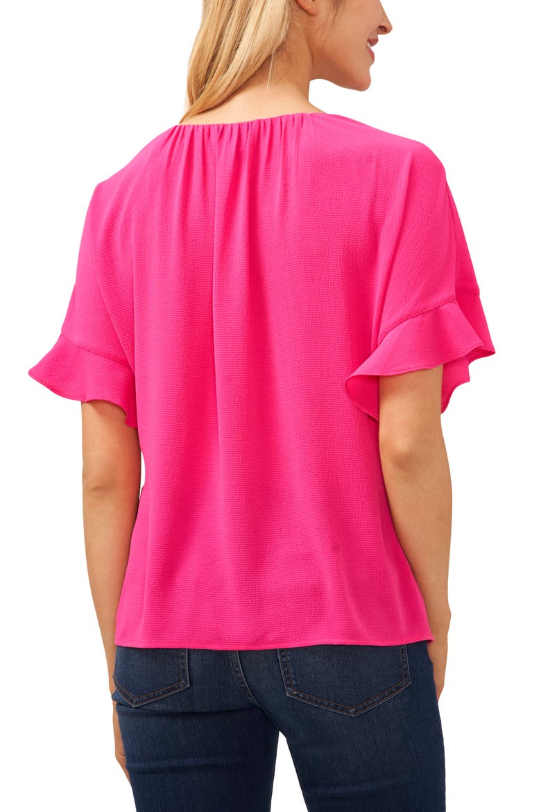 Ruffle Sleeve Crepe Blouse, Alternate, color, BRIGHT ROSE