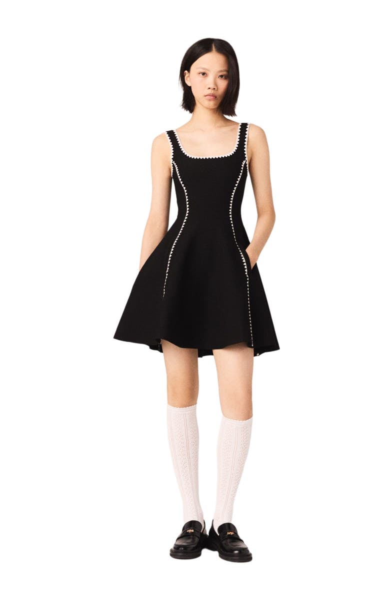 maje Short dress with topstitch details, Alternate, color, Black