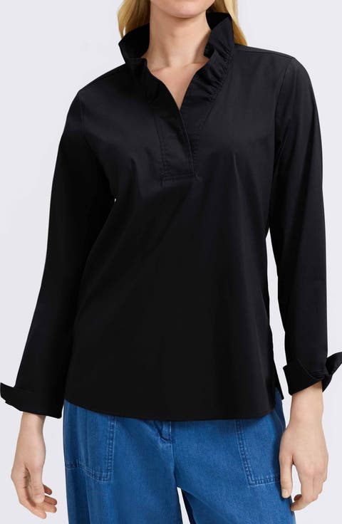 Tammy Ruffle Collar Cotton Blend Top