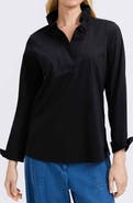 Foxcroft Tammy Ruffle Collar Cotton Blend Top