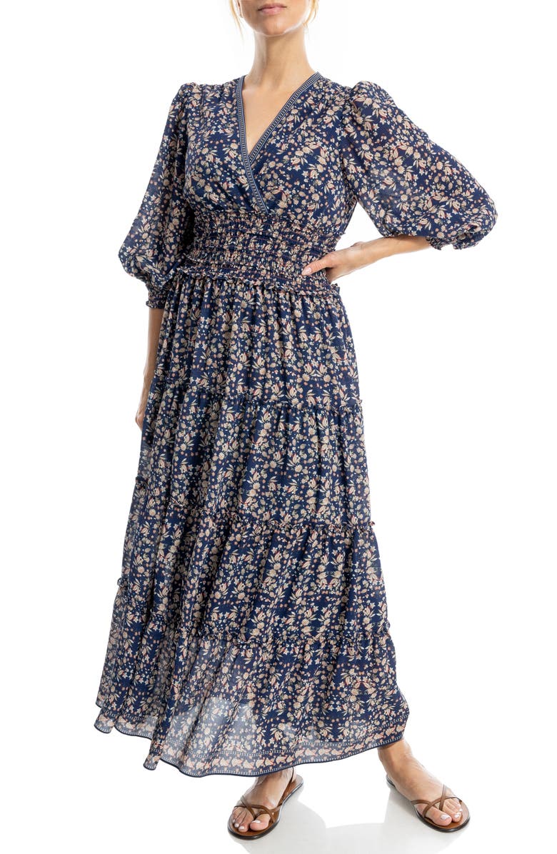 MAX STUDIO Floral Balloon Sleeve Tiered Maxi Dress, Main, color, Sapphire/ Terra Shaded Paisley