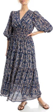 MAX STUDIO Floral Balloon Sleeve Tiered Maxi Dress