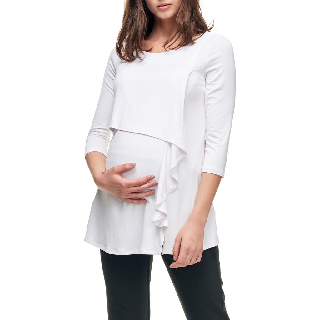 Maternal America Cascade Ruffle Front Maternity/Nursing Top in Ivory  product