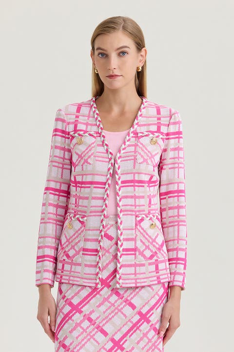 Heritage Braided Trim Plaid Knit Jacket