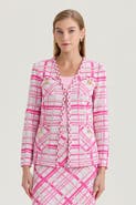 Ming Wang Heritage Braided Trim Plaid Knit Jacket