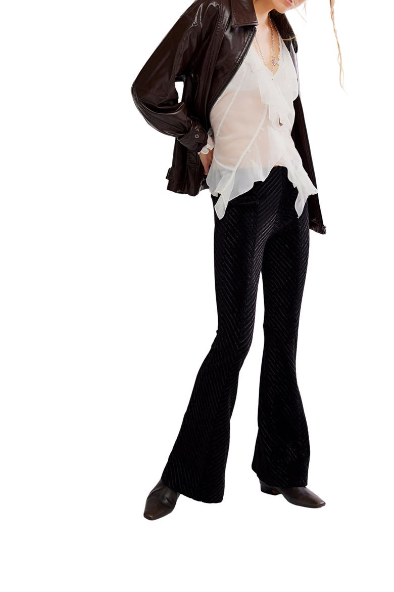 Penny Flare Velvet Pants, Alternate, color, BLACK