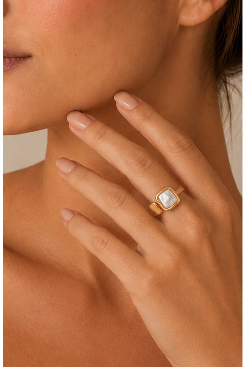 Square Faux Pearl Ring, Alternate, color, GOLD
