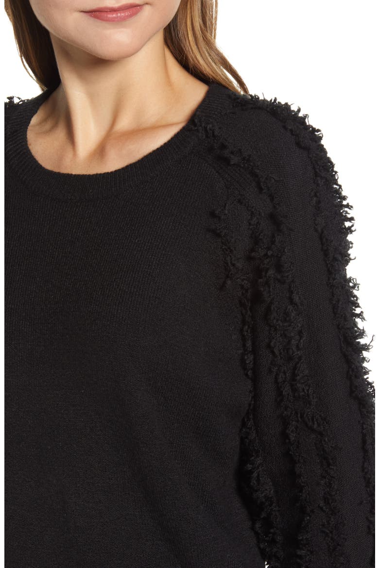 Fringe Sleeve Sweater, Alternate, color, RICH BLACK