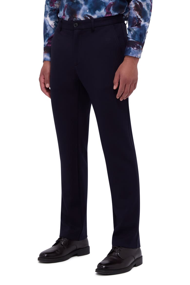 Slim Tailored Fit Flat Front Soft Touch Knit Dress Pants, Main, color, NAVY