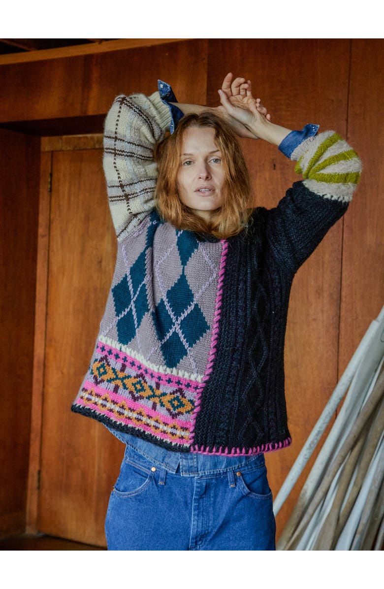 Lingua Franca Hutton Patchwork Crewneck, Alternate, color, 