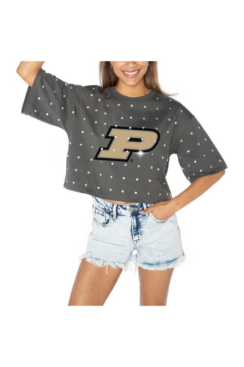 Women's Gameday Couture Gray Purdue Boilermakers Go Time Rhinestone Crop T-Shirt, Alternate, color, Gray