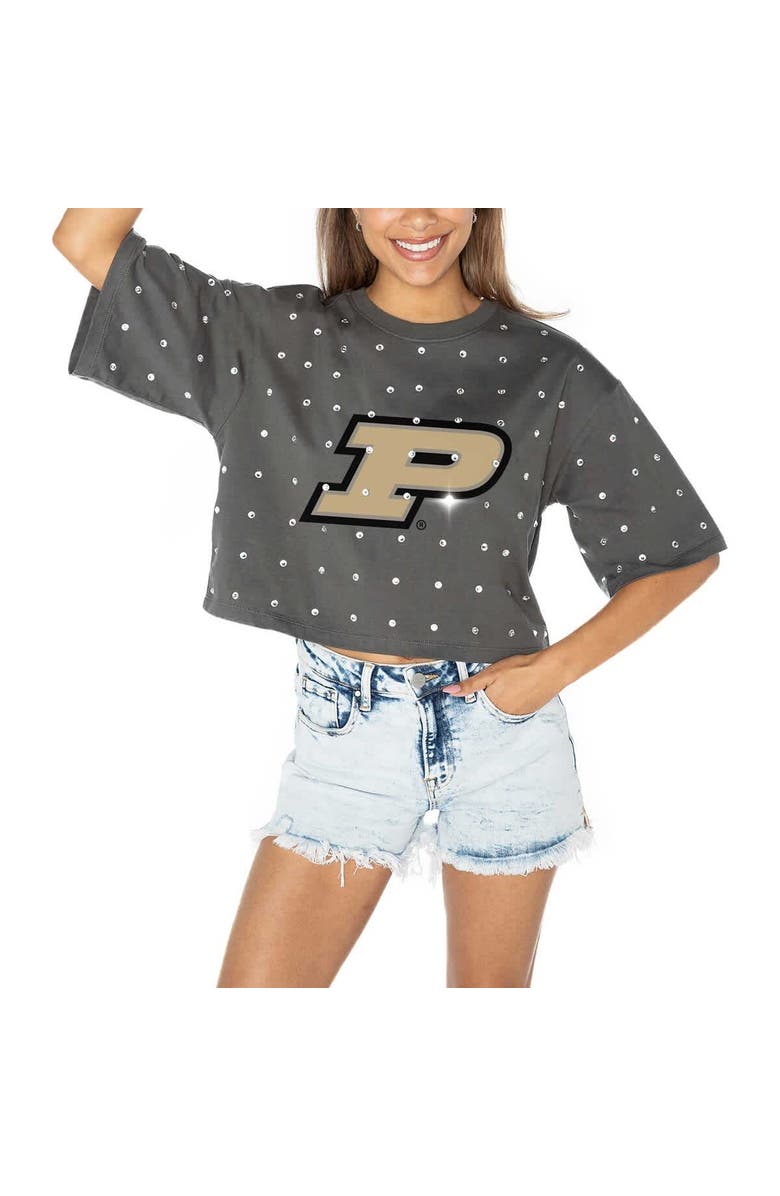 GAMEDAY COUTURE Women's Gameday Couture Gray Purdue Boilermakers Go Time Rhinestone Crop T-Shirt, Alternate, color, Gray