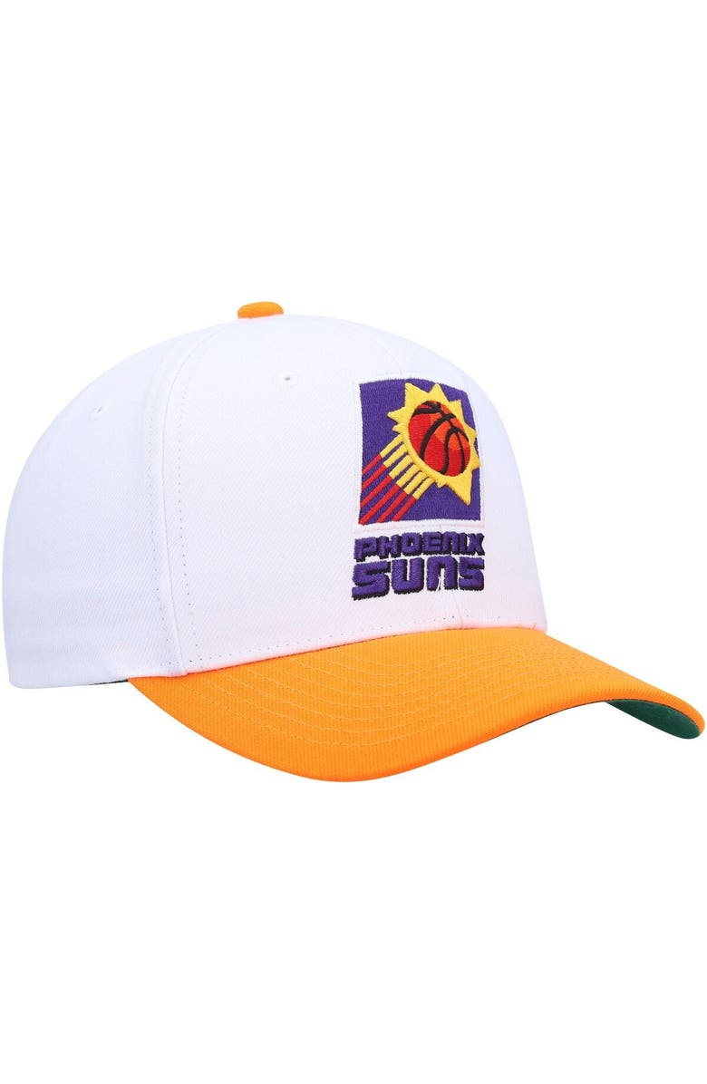 Mitchell & Ness Men's Mitchell & Ness White/Orange Phoenix Suns Hardwood Classics Core 2-Tone 2.0 Pro Snapback Hat, Alternate, color, 