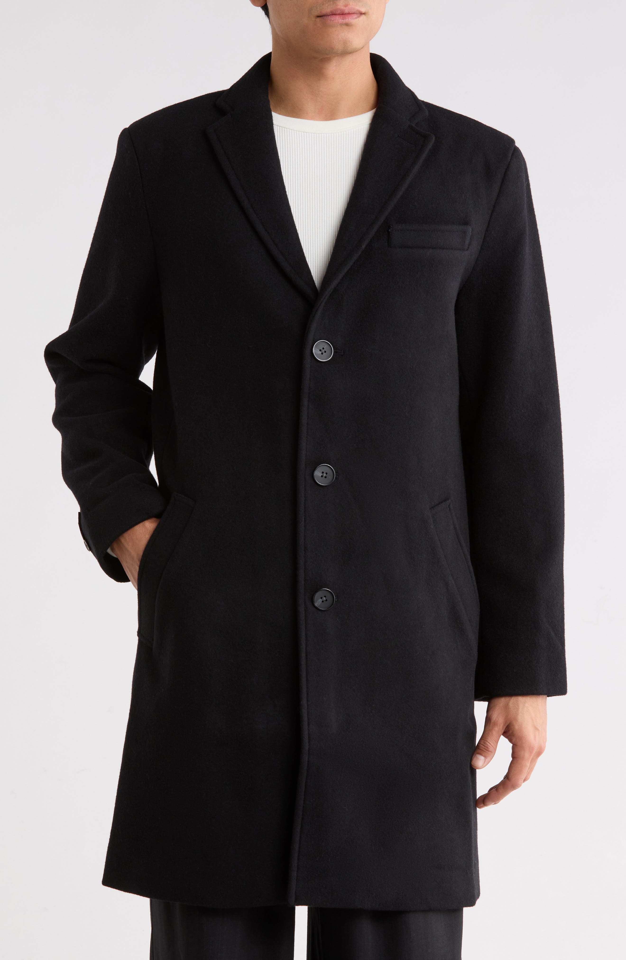Wool Blend Three-Button Overcoat