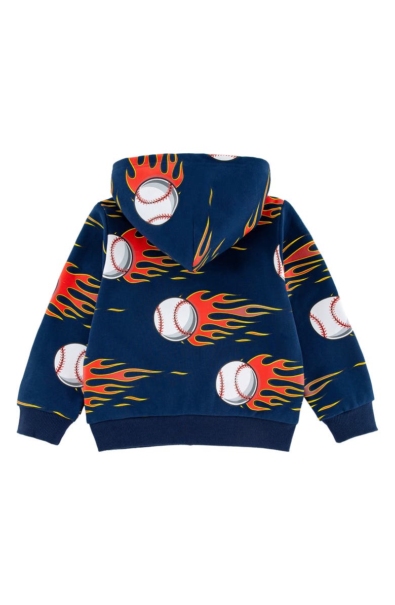 CALONIE Kids' Flaming Baseball Print Zip Hoodie, Alternate, color, Blue