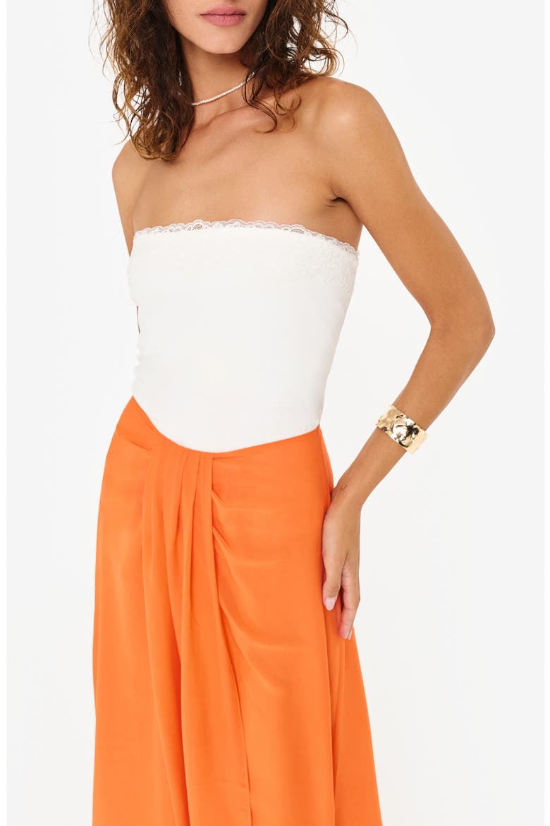 Rama Lace Trim Rib Strapless Top, Main, color, WHITE