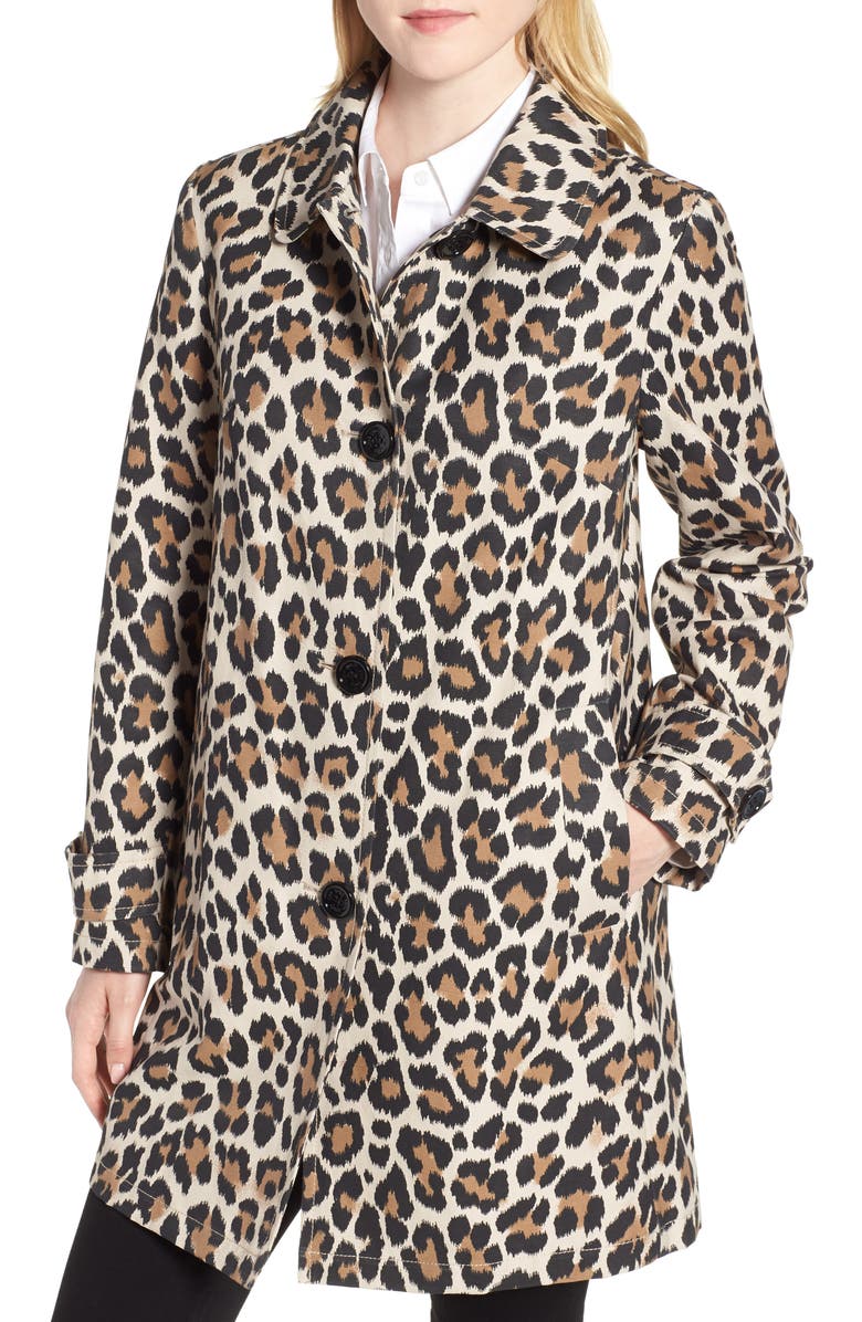 Kate Spade New York leopard print water repellent coat, Main, color,