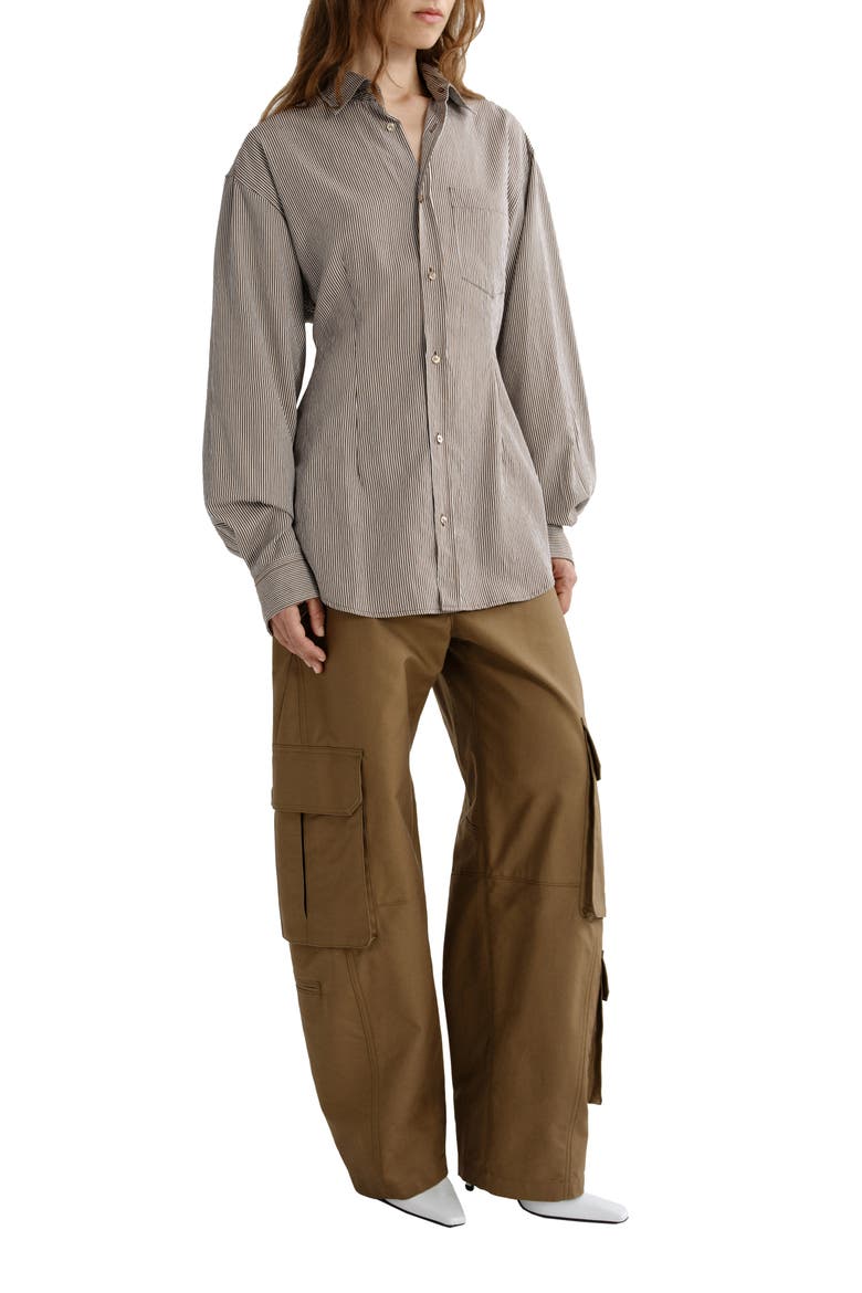 Cinch Striped Long Sleeve Shirt, Alternate, color, JAKARTA STRIPE BROWN WHITE