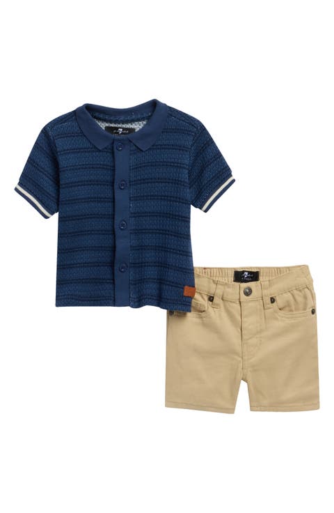 Knit Button-Up Shirt & Woven Shorts Set (Baby)